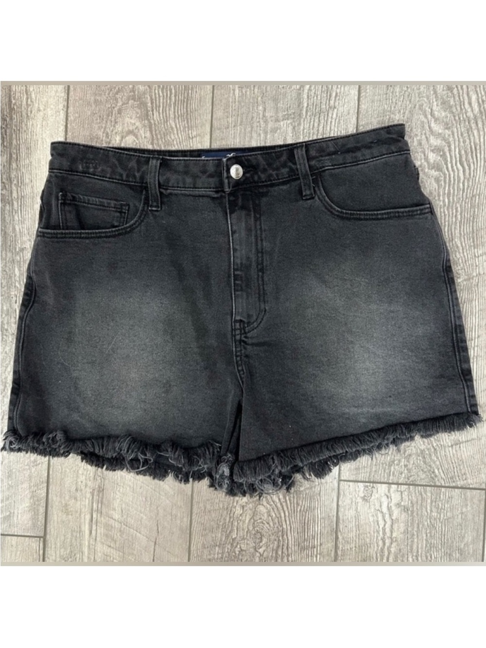 Hollister Black Denim Frayed Hem Shorts